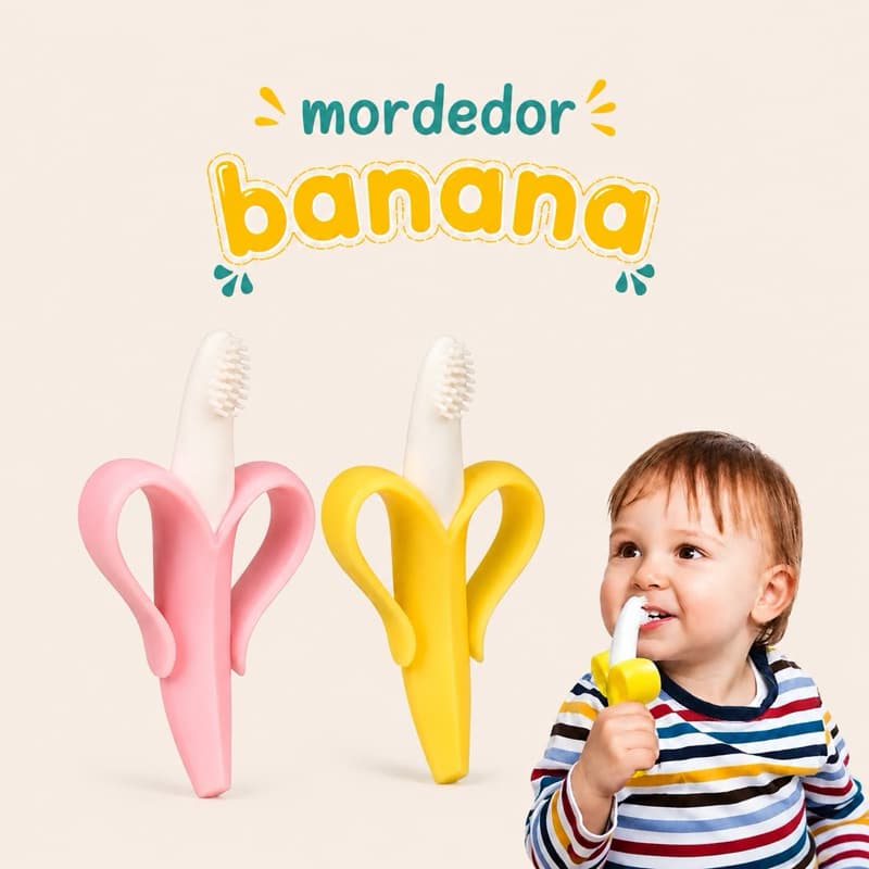 Mordedor de Silicone Banana para Bebê Massageador de Gengiva Seguro e Atóxico para Dentição