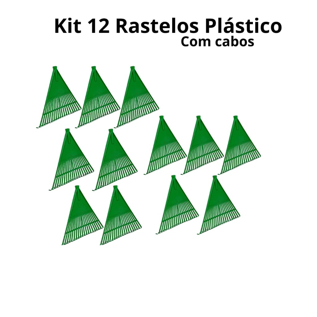 KIT COM 12 RASTELOS PLÁSTICO VERDE  COM CABOS