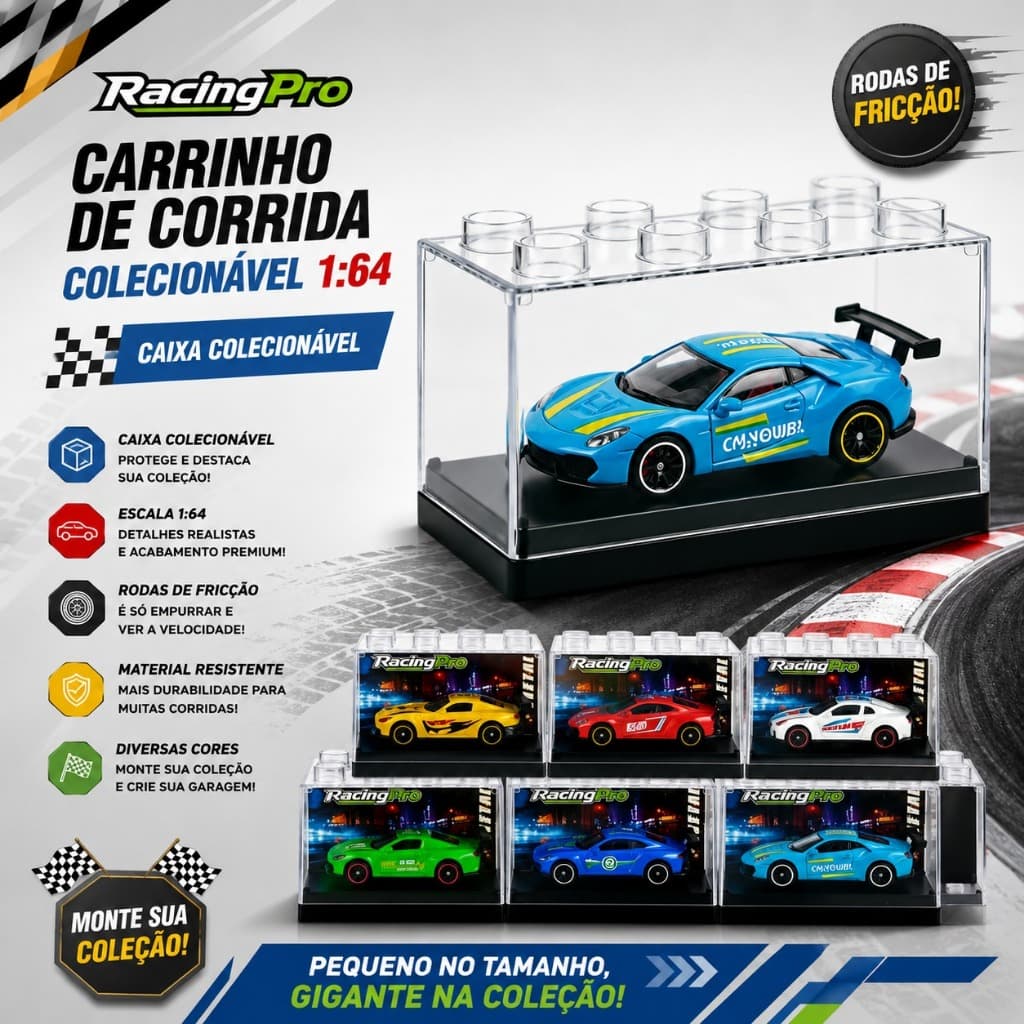 Carrinho Esportivo de Liga Metálica Colecionável Com Caixa Organizadora Miniatura