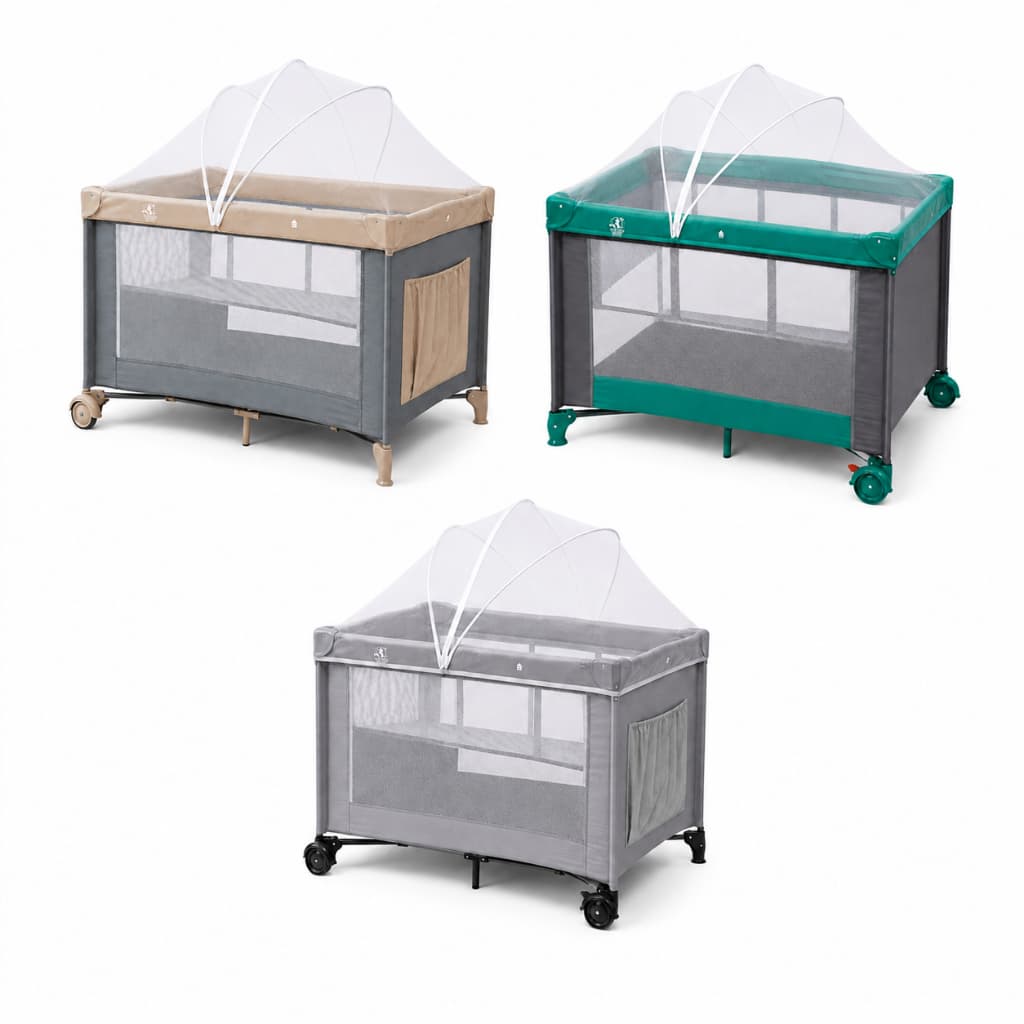 Berço Portátil World Baby para Bebê com Trocador Dobrável Rodinhas e Bolsa