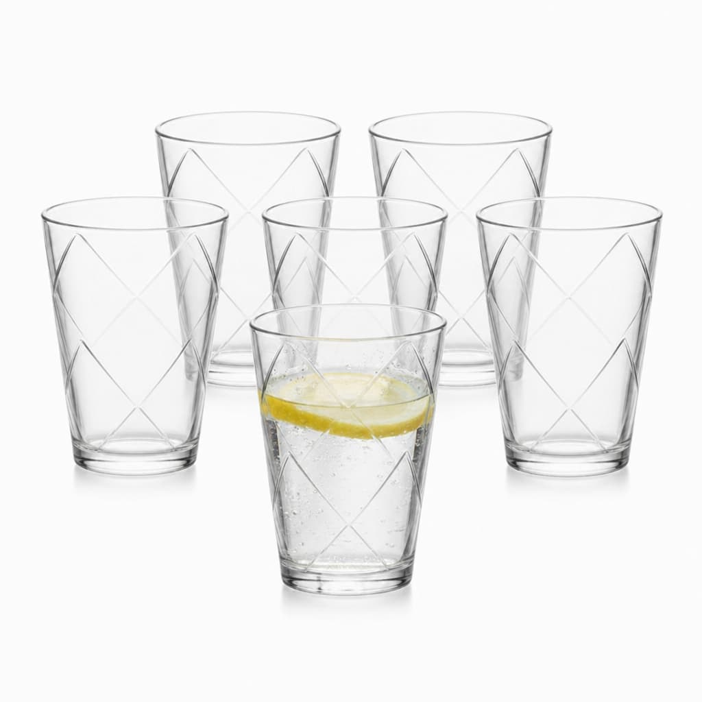 Jogo com 6 Copos de Vidro Transparente para Água, Sucos, Refrigerantes, Drinks e Mesa Posta