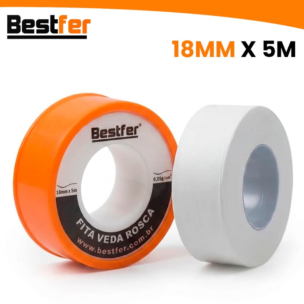 Fita Veda Rosca BestFer 18MM x 5 Mts Vedação Hidráulica Multiuso Reparos