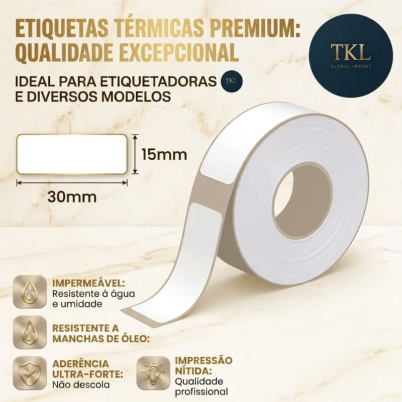 Rolo Bobina Papel Etiqueta Térmica Adesiva BRANCA 15 X 30 mm para Mini Impressora Portátil –15mm*30mm