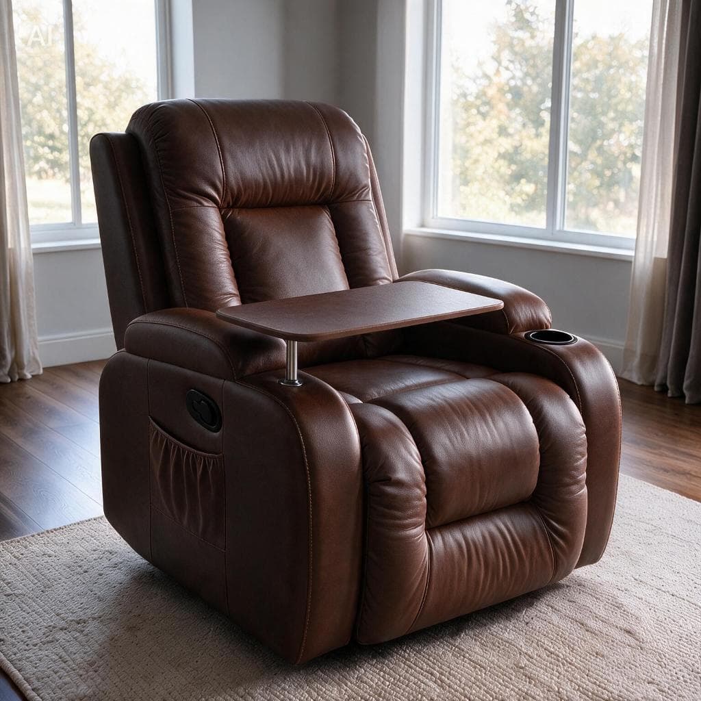 Poltrona do Papai Reclinavel com 8 Pontos de Massagem Aquecimento Mesa Lateral e Porta Copo  Marrom