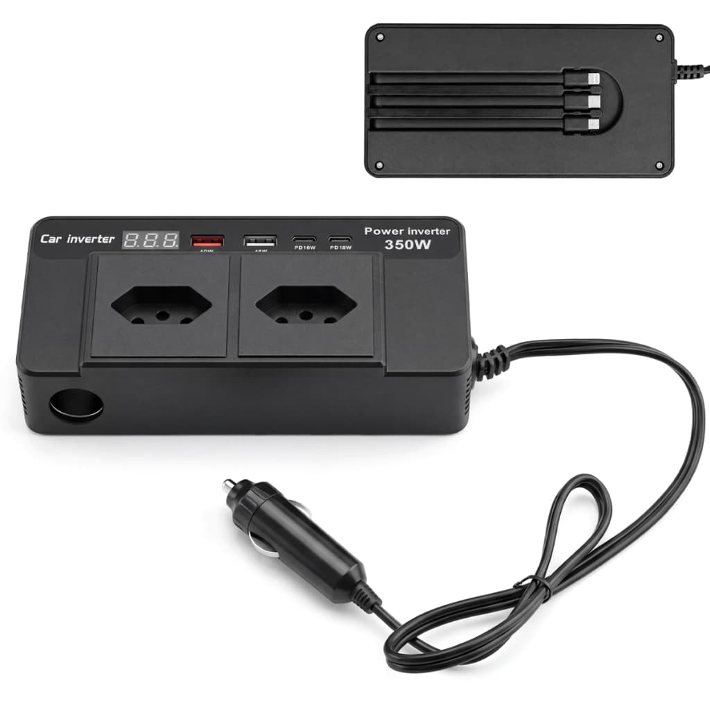 Inversor De Tensão 12v Para 110v/220v 350w Usb Automotivo Veiculo Starlink Notebook Conversor Inclui cabo de dados