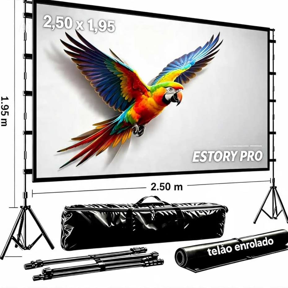 Kit Tela Para  Projetor Com Estrutura Estory Mais Tela Pro Full Hd Para Todos Ambiente  4K Lona 2,50 X 1,95 Projeção 4k