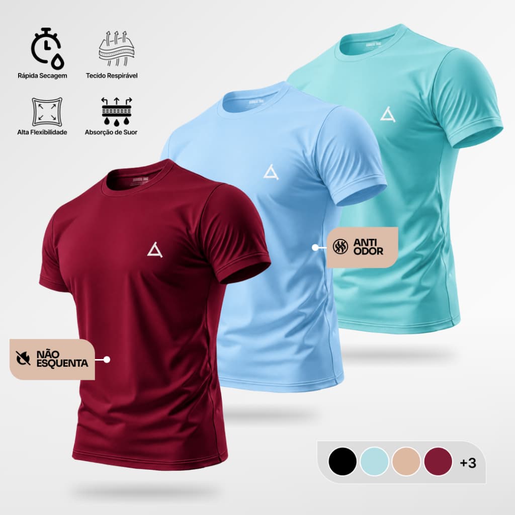 Kit 3 Camisetas Dry Fit Masculina Térmica Proteção UV 50+ Academia Treino Corrida Musculação