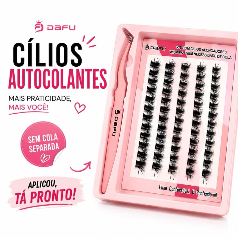Cílios Autocolantes DAFU em Tufos + Pinça | Sem Cola Separada, Efeito Natural Alongado e Aplicação Fácil