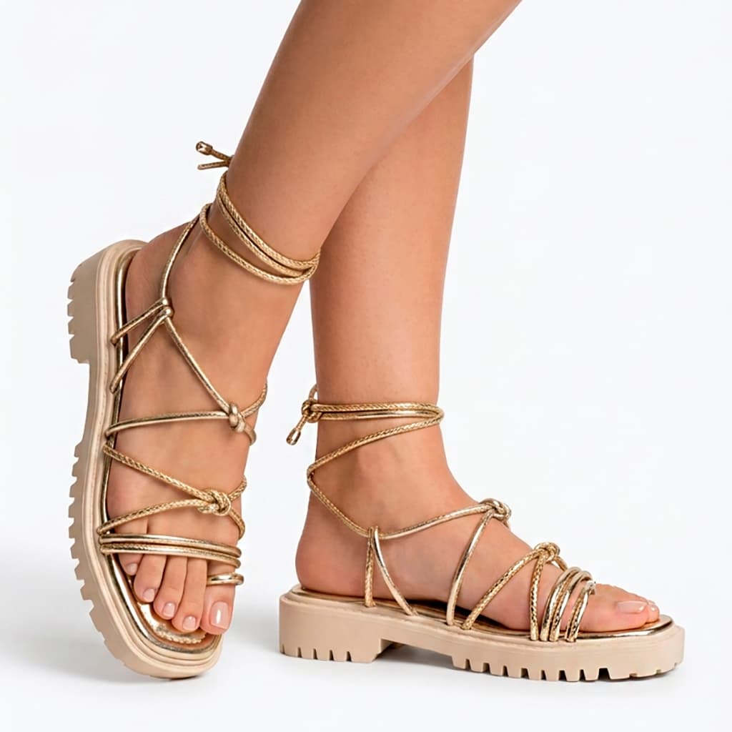 Sandália Feminina Tratorada Papete Flatform Amarração Gladiadora Confortável Estilosa Original AC