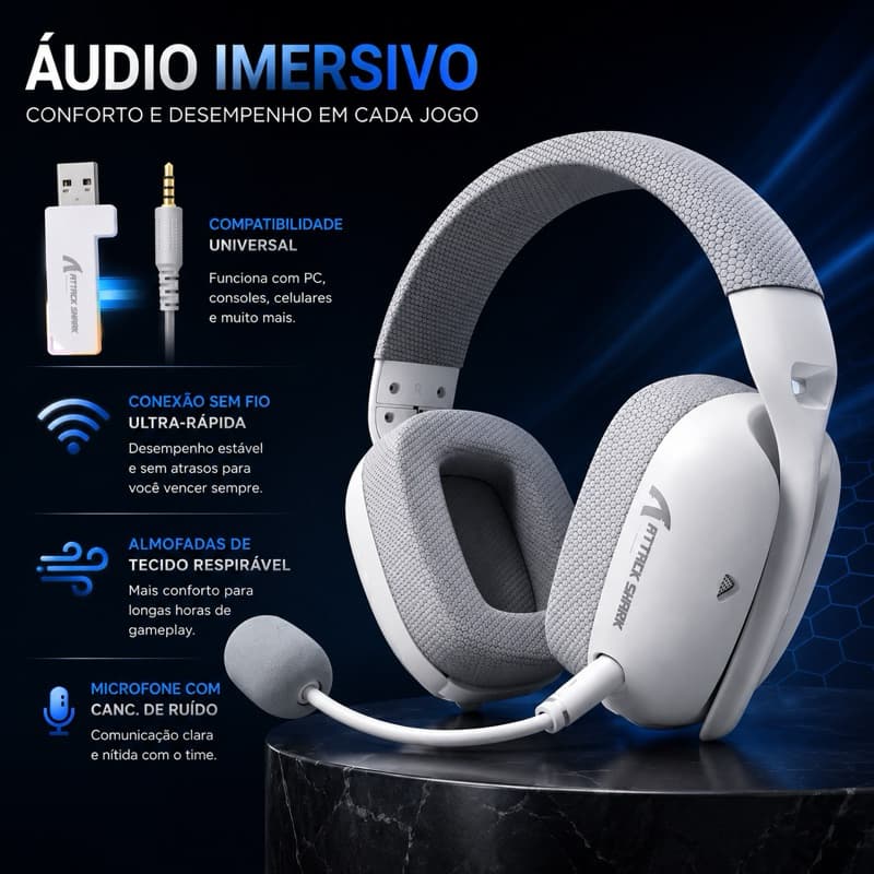 Headset Gamer L80 PRO Bluetooth 2.4G 3 Modos Sem Fio com Microfone para PC