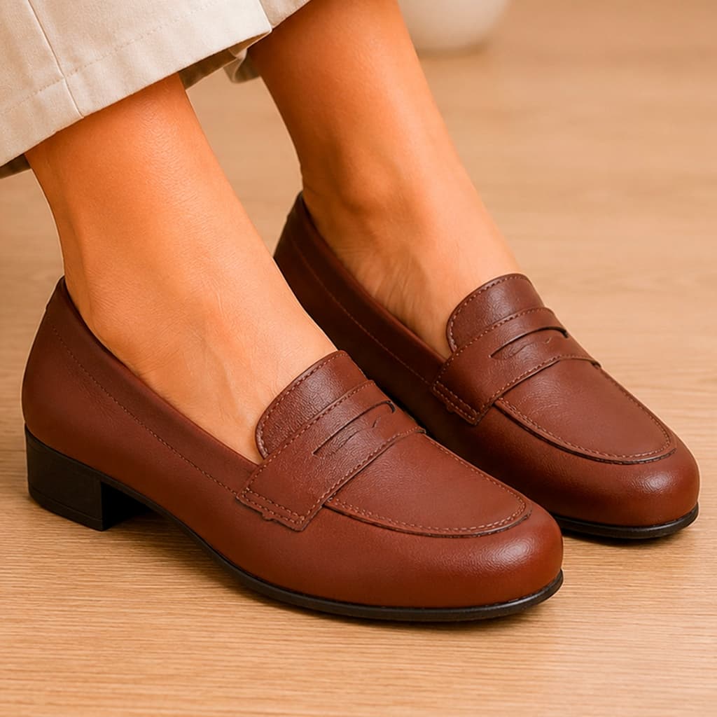 Sapato Mocassim Feminino Salto Baixo Confortável Casual Trabalho Profissional