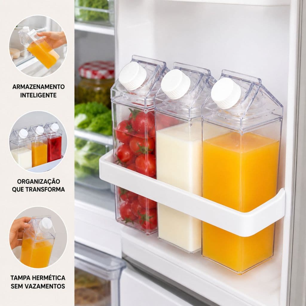 Garrafa Acrílica Caixa Leite Suco Transparente Jarra Armazenar Líquido Recipiente Bebida Agua