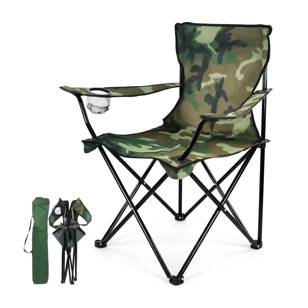 Cadeira dobrável camuflada portátil  Cadeira para pesca e acampamento (com bolsa de armazenamento e porta-copos)