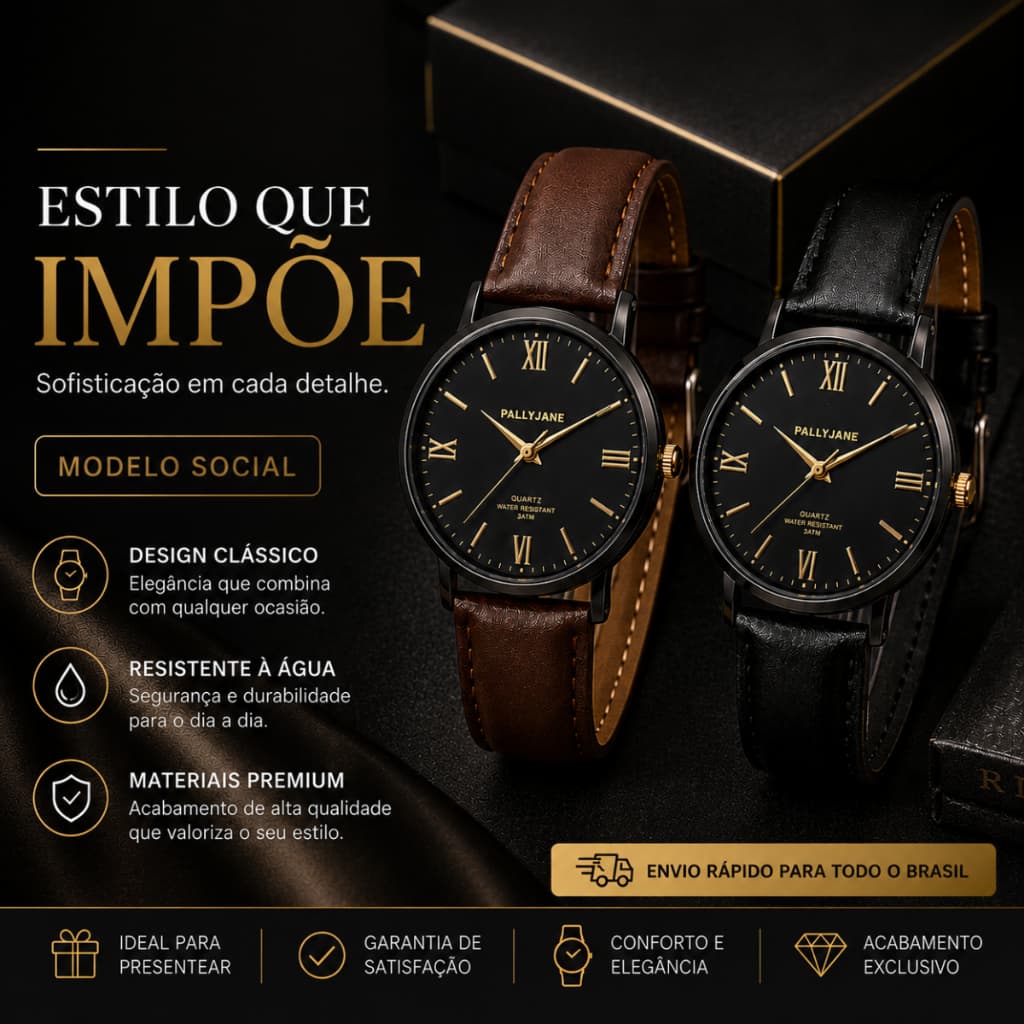 Relógio Masculino De Pulso Social Clássico Casual Analógico Modelo Tipo Couro Dia Dos Pais