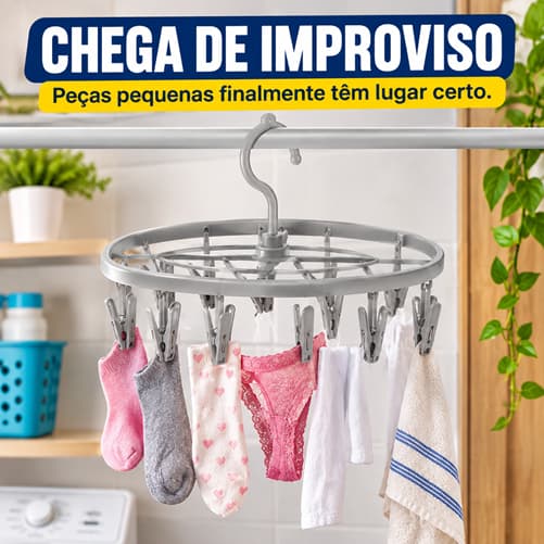 Varal Oval 10 Prendedores para Meias Roupas Íntimas Panos de Prato Compacto Organizador
