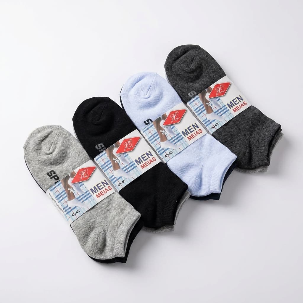 Kit Meias Masculinas 3 |12 Pares Cano Médio 40 ao 46 – Meias Brancas, Pretas e Sortidas