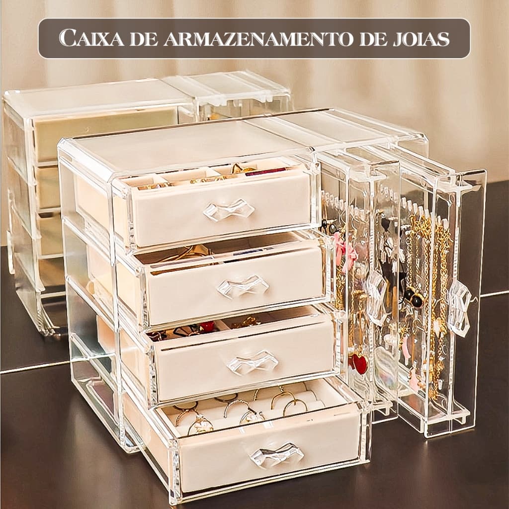 Porta Joias Organizador Acrílico Transparente Caixa De Armazenamento Com Gavetas Para Brincos Anéis E Colares