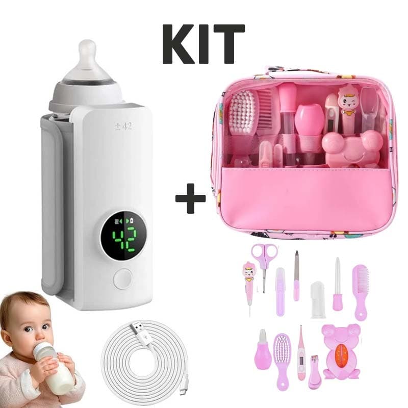 Kit Completo para Bebê – Aquecedor de Mamadeira Portátil Sem Fio + Kit Higiene 13 Peças para Recém-Nascido