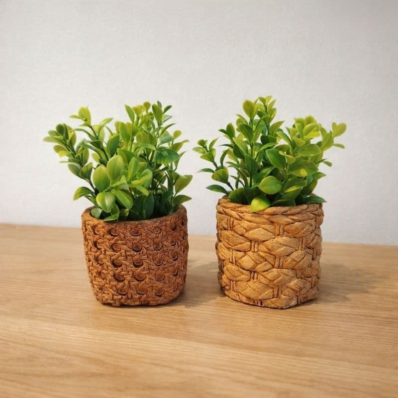 Kit 2 Vasos Cachepots de Cerâmica Efeito Palha Decorativos Para Plantas Suculentas Cactos Decoração
