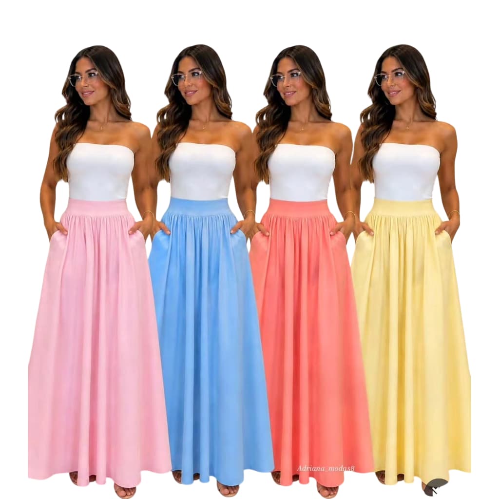 Saia Feminina Longa Tecido Sensorial Moda Feminina Tendência
