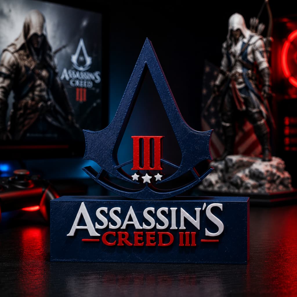 Placa Decorativa Assassin's Creed 3 Logo Relevo Setup Gamer 🎮🎧🟥