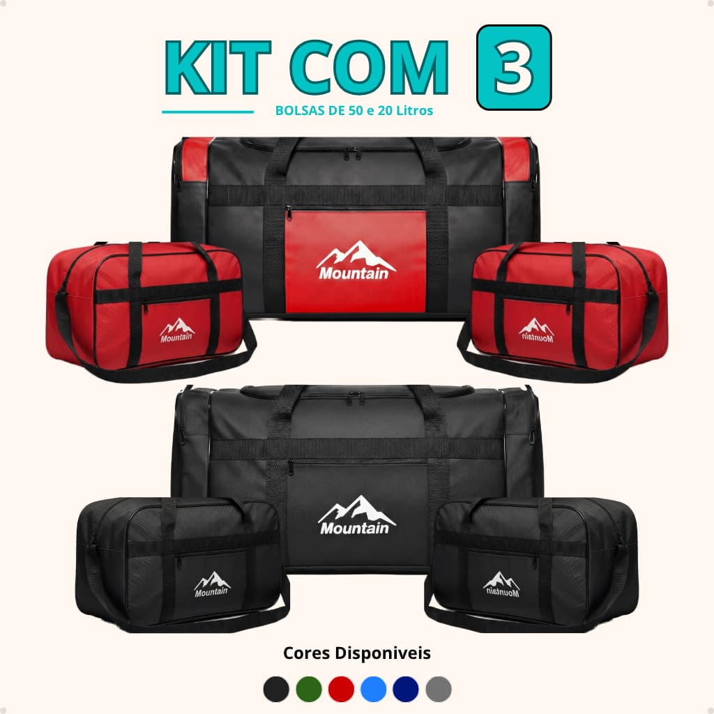 Kit 3 Bolsas Mala de Viagem G+2xM Familia 50L Completo Dobrável Resistente Enorme Transversal Casal