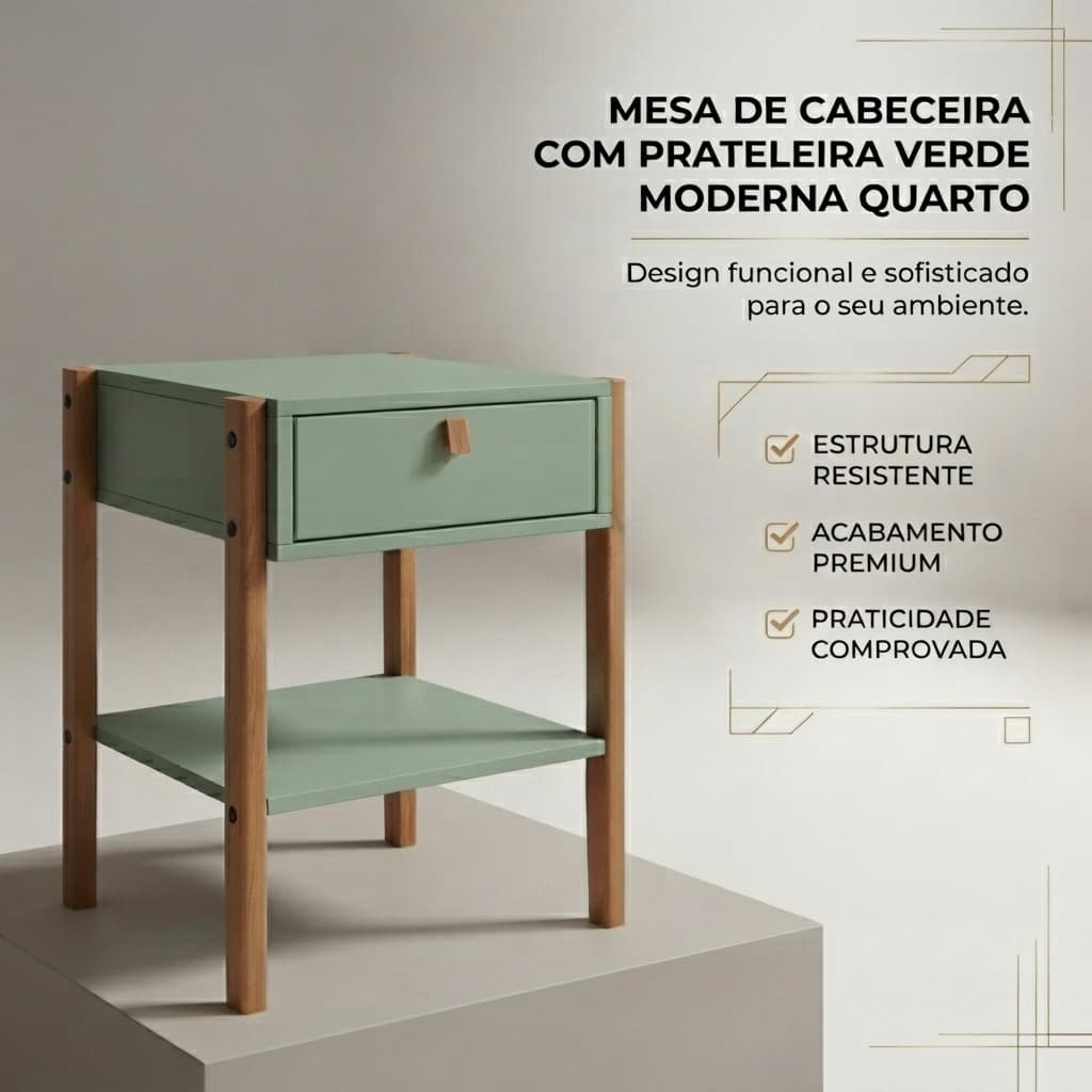 Mesa De Cabeceira Com Prateleira Verde Moderna Quarto Envio imediato