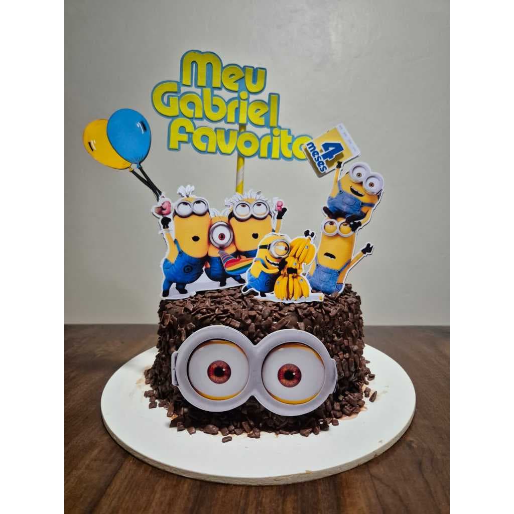 Topo de bolo de aniversário minions - topper de festa infantil personalizado