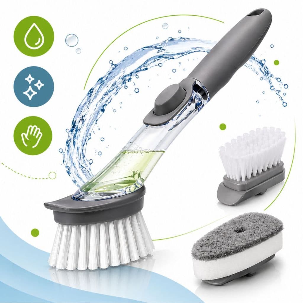 Escova Multiuso - 2 em 1 - lavar louças estofado panela com recipiente dispenser para detergente