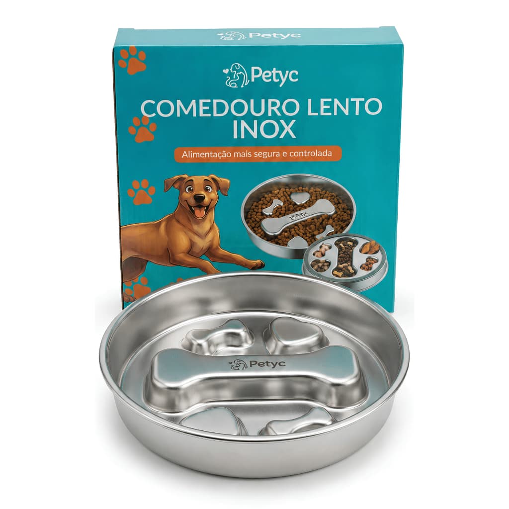 Comedouro Lento Labirinto Aço Inox 1kg Petyc Cães Gatos Tigela Antigula Slow Feeder Ansiedade Refeição Lenta Food Timer