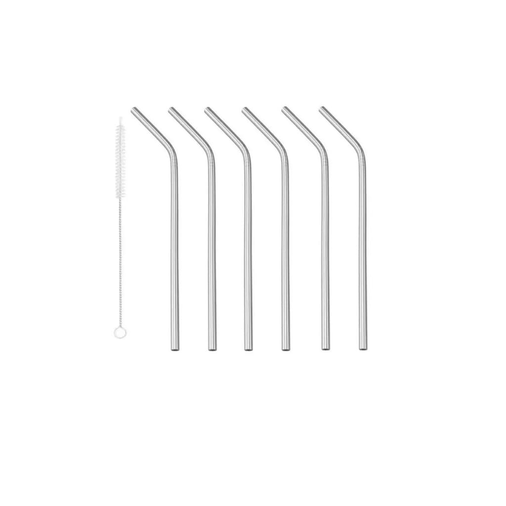Kit Canudo Inox 21cm 6 Canudos + 1 Limpador - Megagift