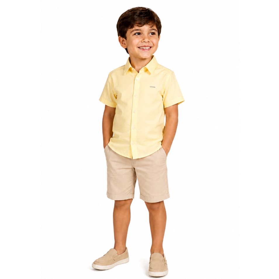 Camisa Social Infantil Menino Linha Boutique Viscolinho Festa Elegante Manga Curta