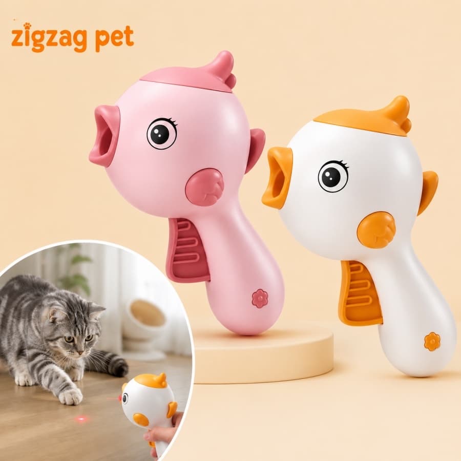 Brinquedo Interativo para Gatos 2 em 1 Laser e Lançador de Petiscos Anti Tédio Pet
