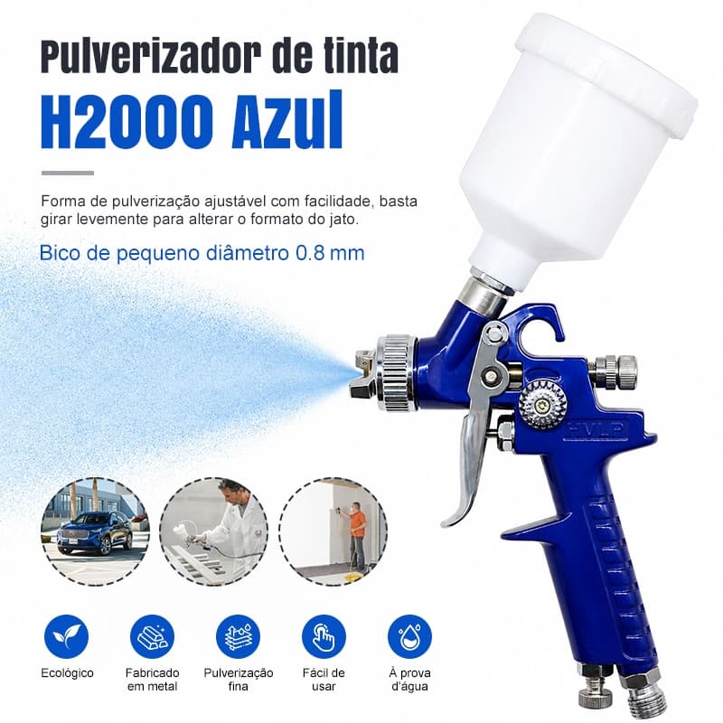 Pistola De Pintura Gravidade 0.8mm H2000 Profissional Para Retoque Automotivo Pintura Pulverização