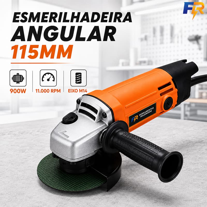 Esmerilhadeira Angular Elétrica 900W 115mm, Kit com 3 Discos de Corte 127V/220V