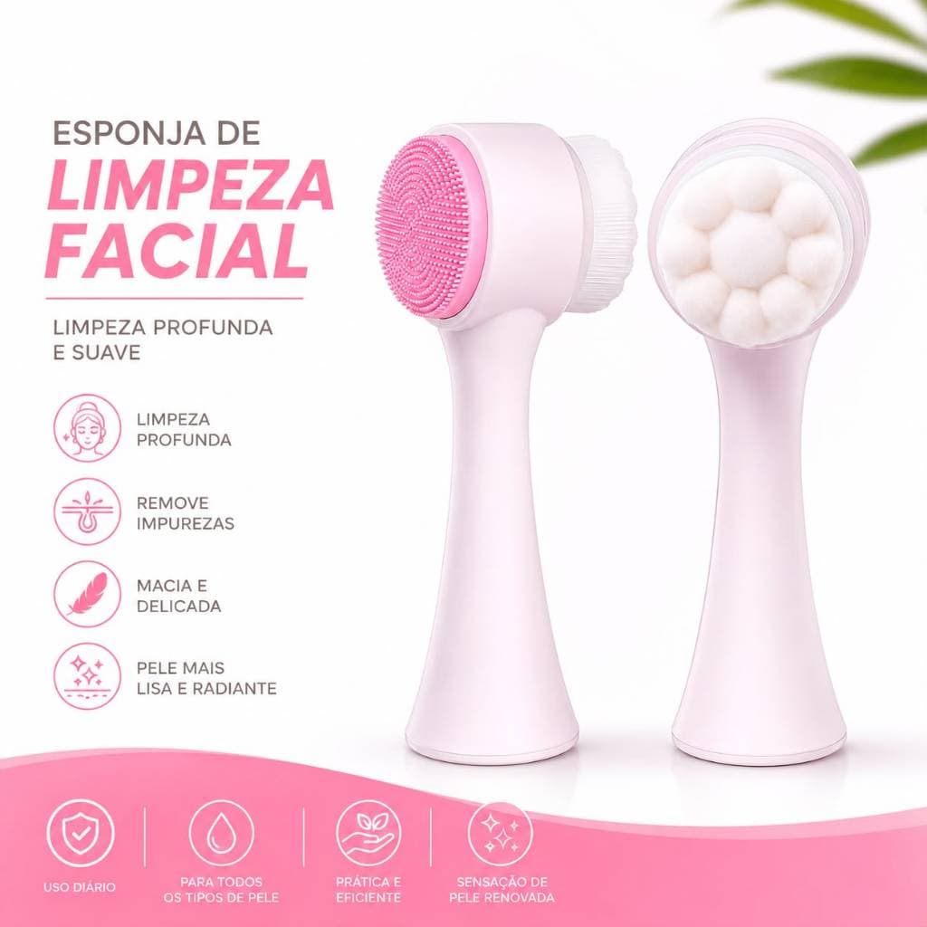 Esponja Facial De Limpeza Rosto Esfoliante Skincare 2 em 1 - Cores Sortidas Escova Macia Massagem Limpeza De Pele