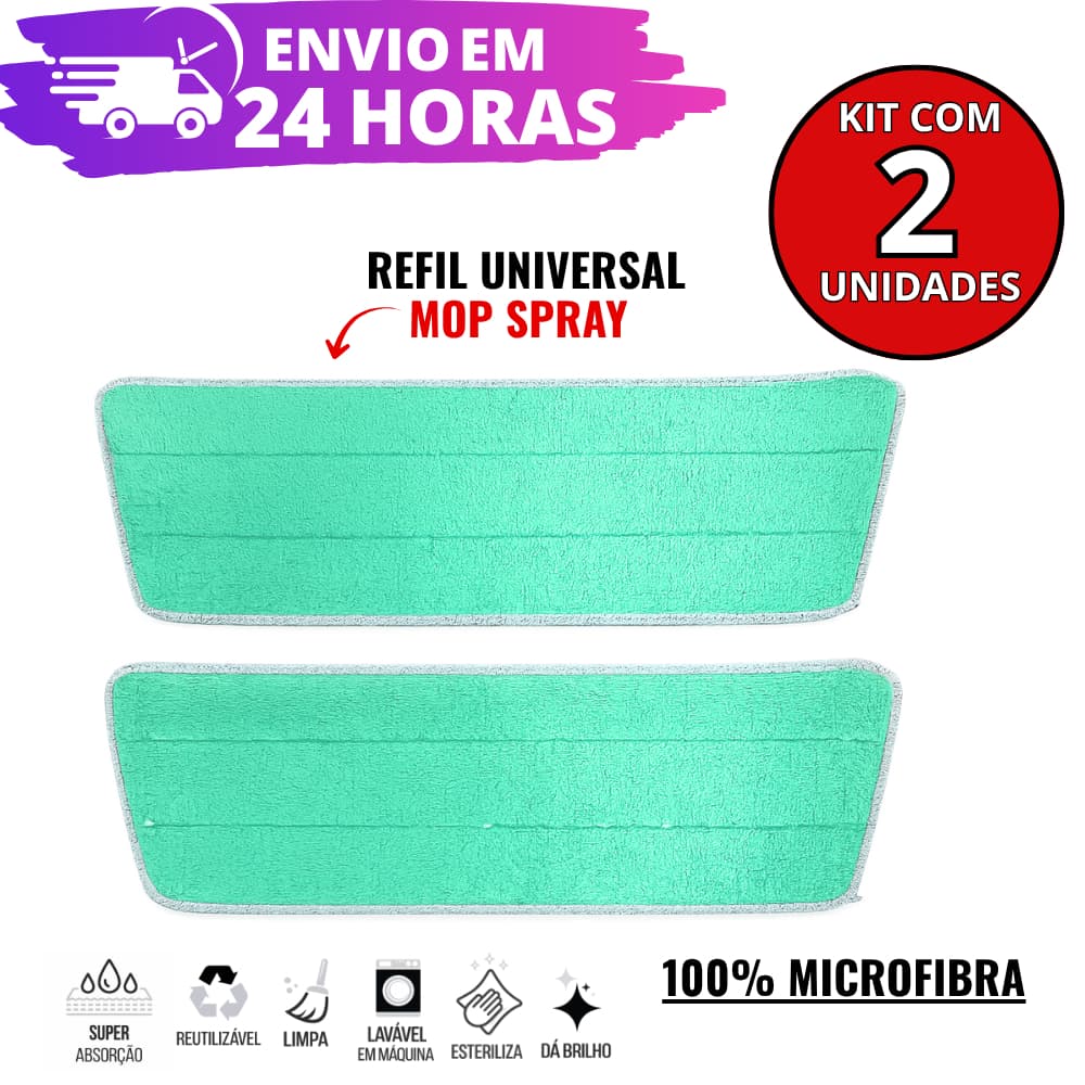 Kit 2 Refis Para Mop Spray UNIVERSAL Rodo Mop Spray Almofada Microfibra