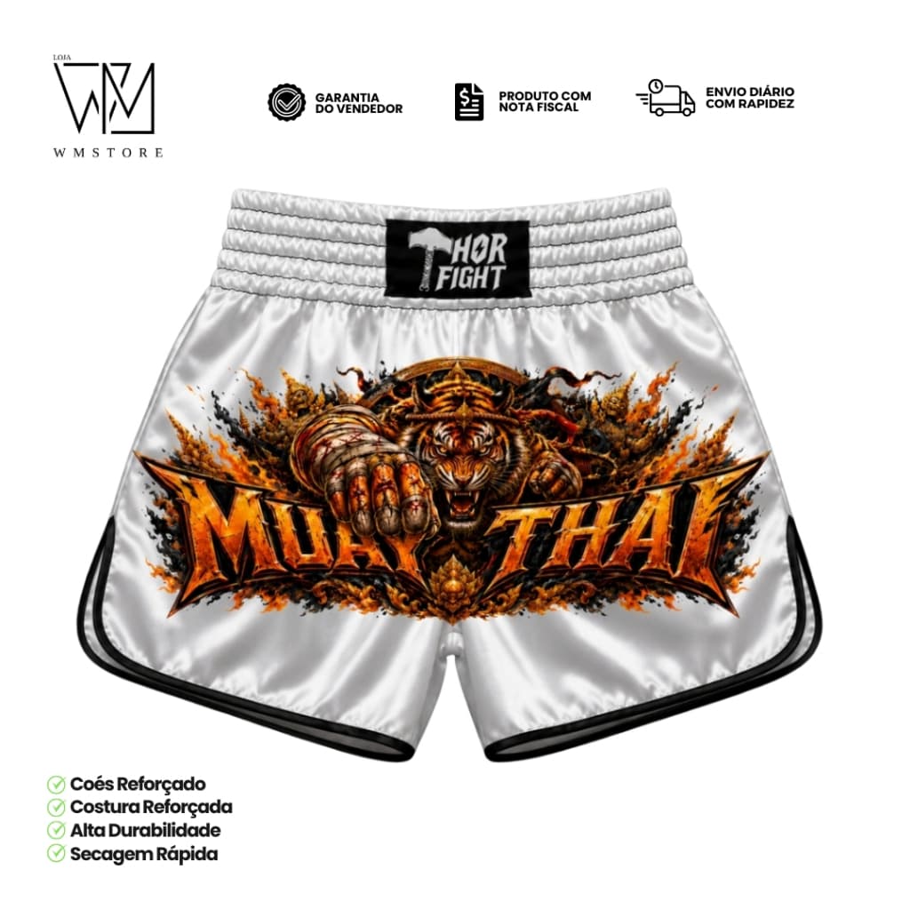 Short Muay Thai Tiger Hunter Unissex Premium Confortável Treino e Competição