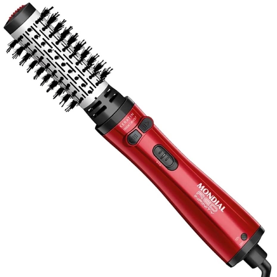 Escova Secadora Rotativa  Giratoria Mondial ERB-11-KR Brilho Aos Fios Franja Ar Quente Frio 1000W Anti-Frizz - BIVOLT