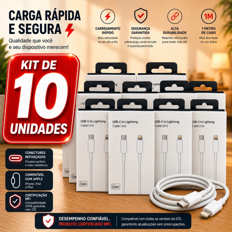 KIT De Cabos Lightning USB-C Turbo 20W 1 / 2 / 3 / 4 / 5 /10 UN IPhone 7 8 11 12 13 14 1 Metro Reforçado Envio Imediato