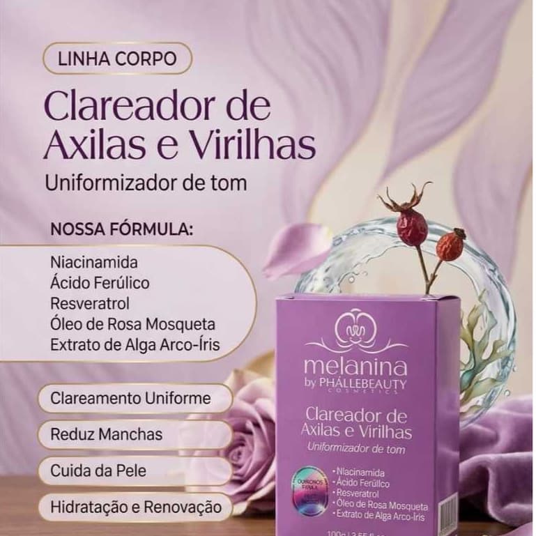 Clareador de Axilas e Virilhas Melanina Phállebeauty 100g Uniformizador de Tom