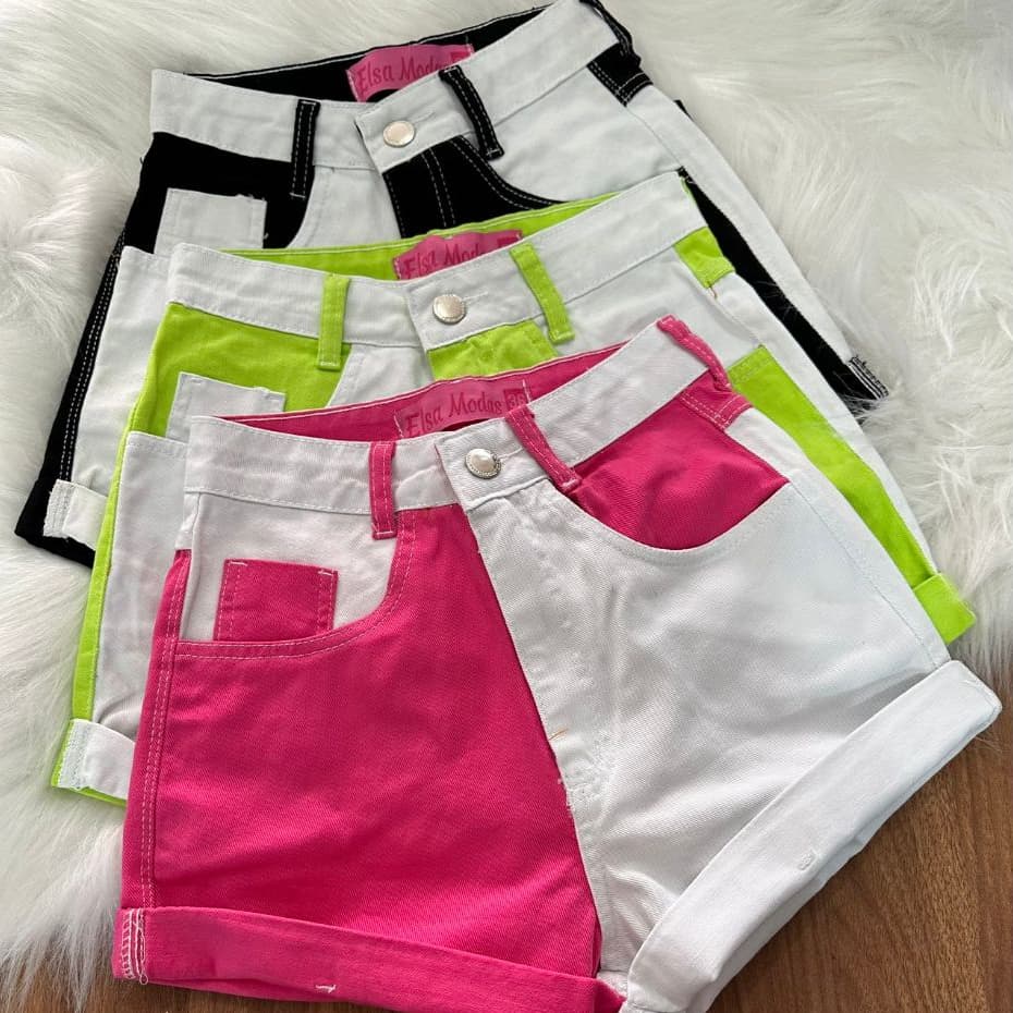Shorts branco com painéis shotrs jeans mom feminina