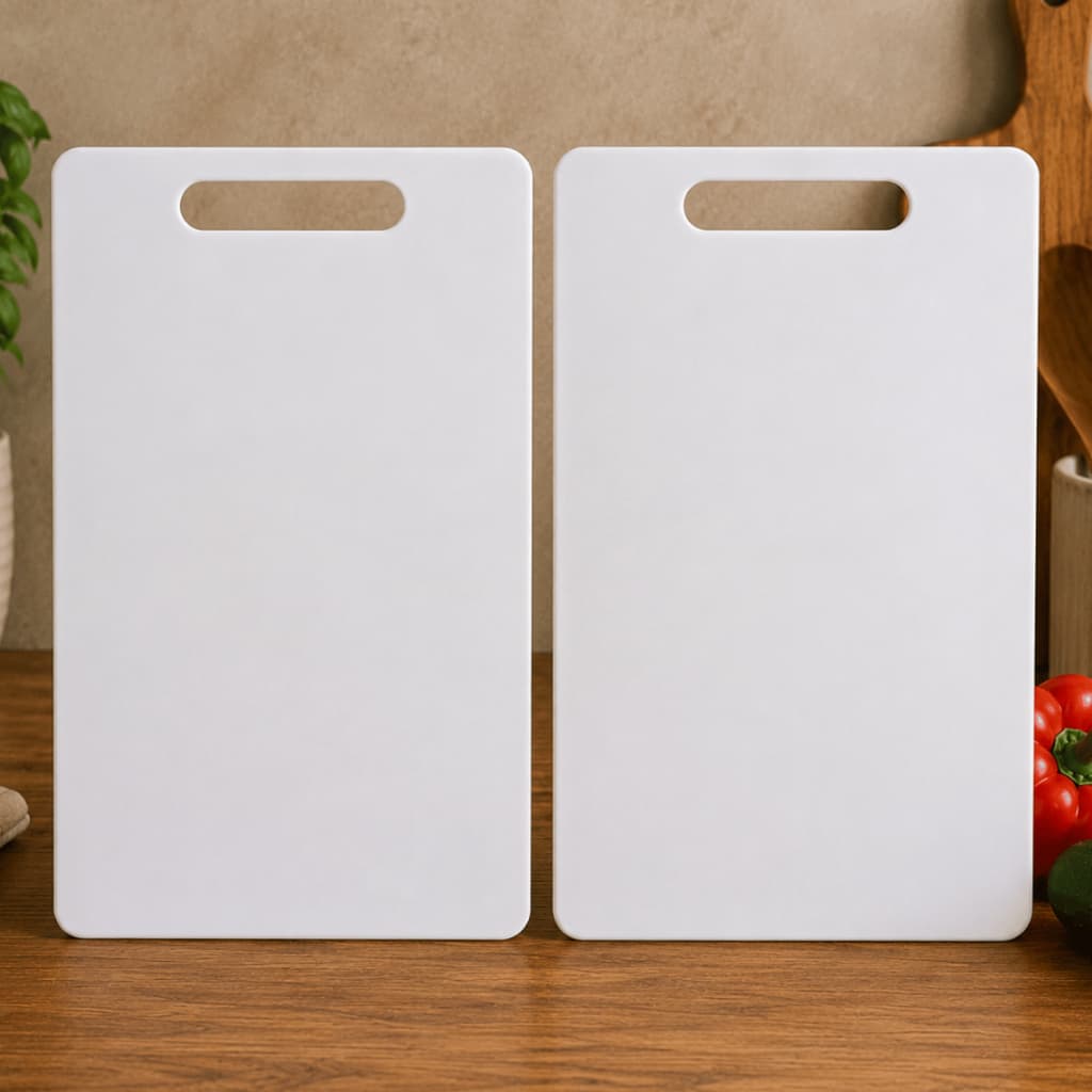 Kit 2 Tábua Para Corte Grande Lisa De Carne De Plástico Cozinha Branca PVC