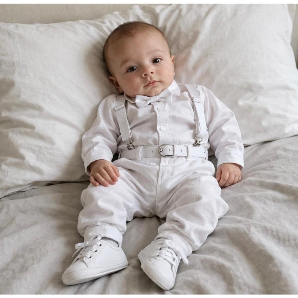 Roupa De Batizado Pra Bebê Menino Conjunto Branco Com Calça Ref 552