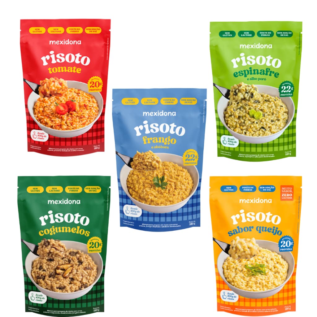 Kit 5 Risotos Mexidona Proteico Sem Glúten Tomate Queijo Cogumelo Frango Espinafre