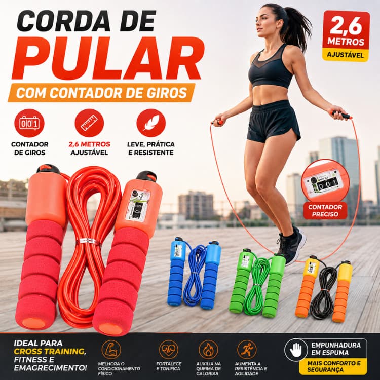 Corda de Pular com Contador de Giro – 2,6 Metros  Crossfit e Fitness