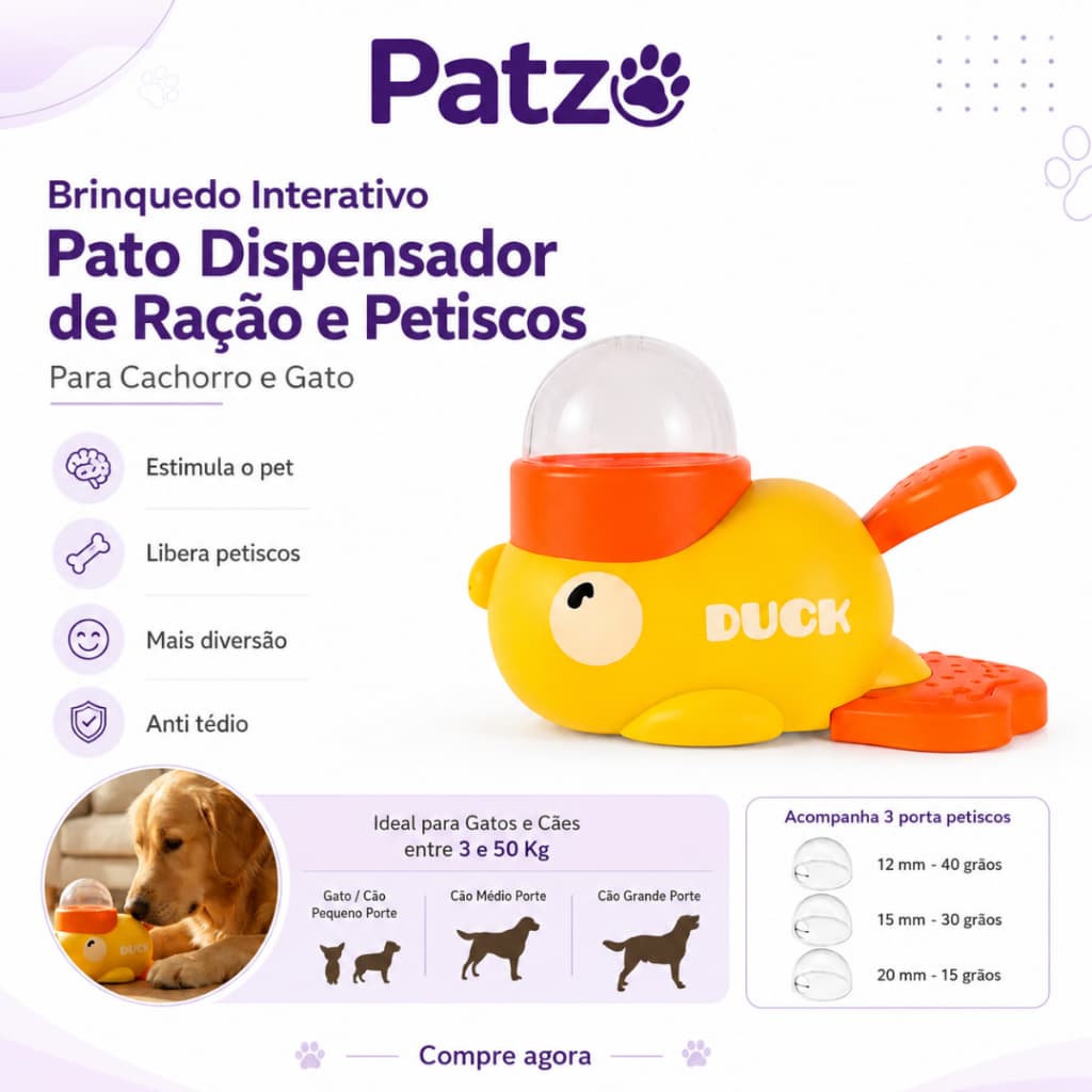 Brinquedo Interativo Pato Dispensador de Ração e Petiscos Para Cachorro e Gato