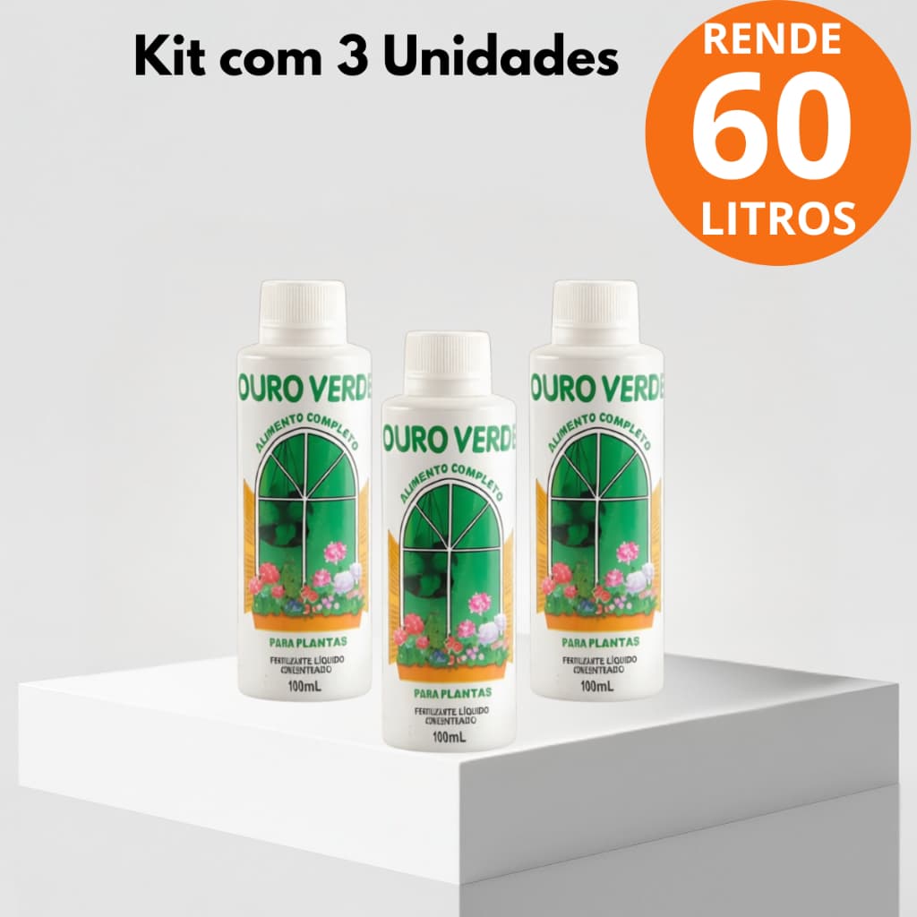 Fertilizante Líquido Concentrado Ouro Verde 100ml Adubo Para Plantas e Flores KIT C/3 UNIDADES