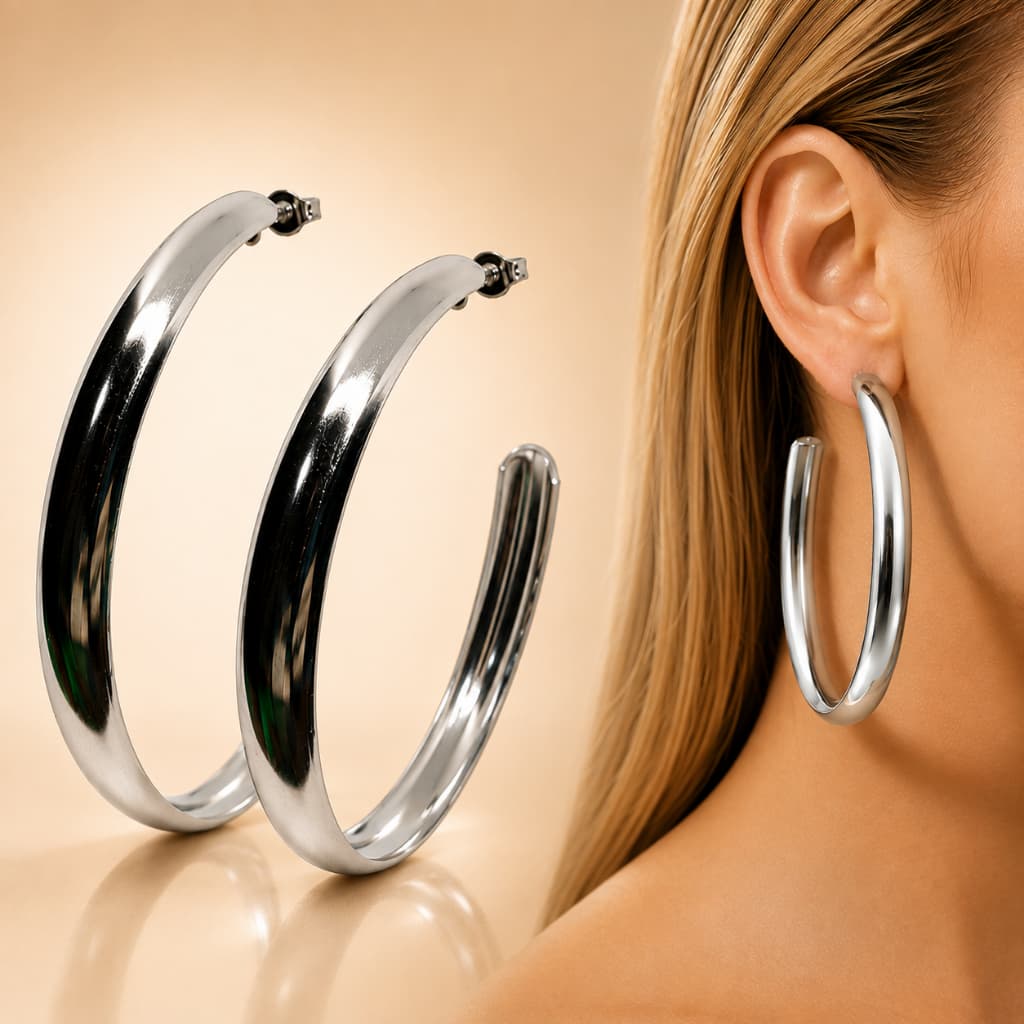Brinco Argola Grande Lisa em Aço Cirúrgico Inoxidável Antialérgico Semijóia Moda Feminino