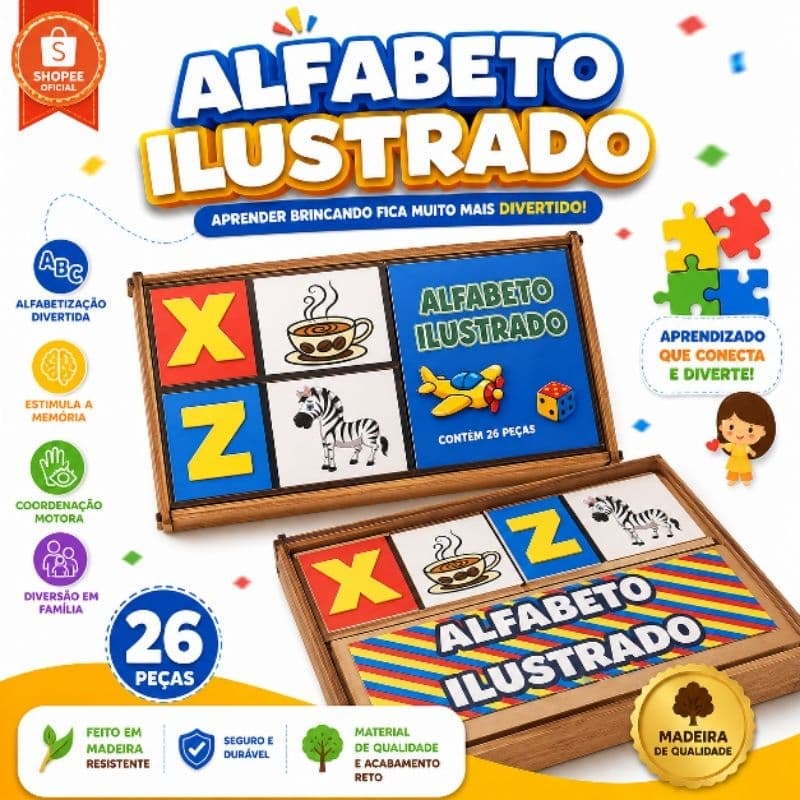 ALFABETO ILUSTRADO BRINQUEDO PEDAGOGICO E EDUCATIVO
